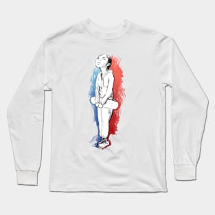 Girl with skateboard red and blue Long Sleeve T-Shirt